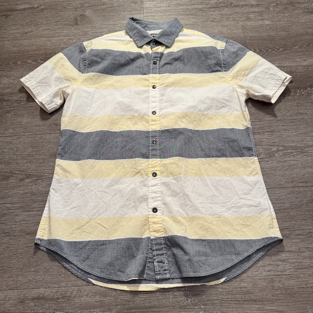 Express Shirt Mens Medium Stripe Short Sleeve Button Up 100% Cotton Preppy Adult